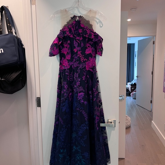 Marchesa Notte Embroidered Tulle Ombre Tea Length